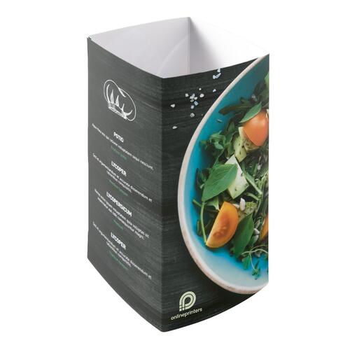 Papier Tischaufsteller, vierseitig.