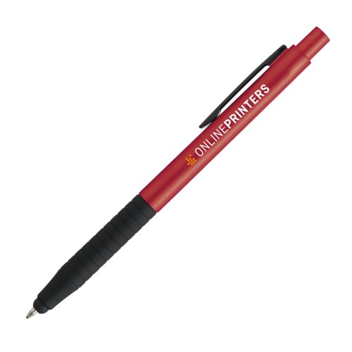 Roter Kugelschreiber aus Metall mit Touch-Pen und Clip.