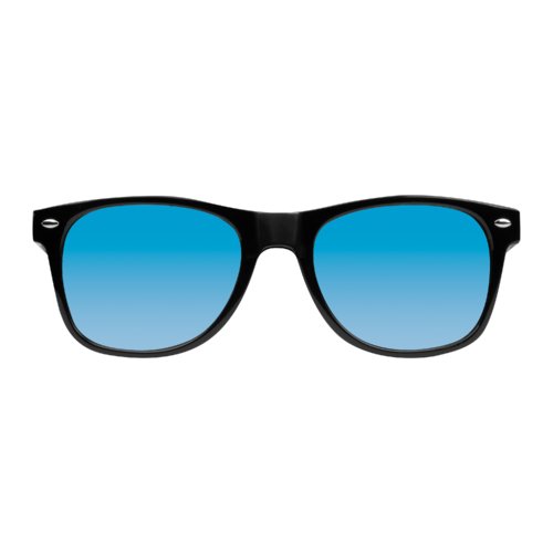 Schwarze Kunststoff-Sonnenbrille mit farbigen Glsern.