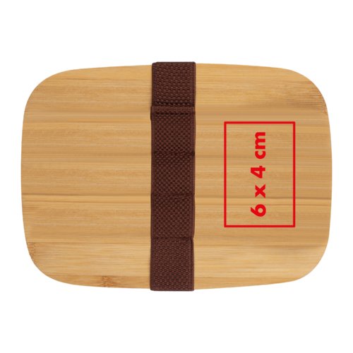 Brotzeitbox aus Bambus mit braunem Gummiband.