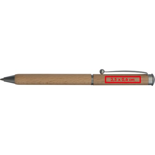 Holz-Kugelschreiber mit Clip und Druckmechanismus.