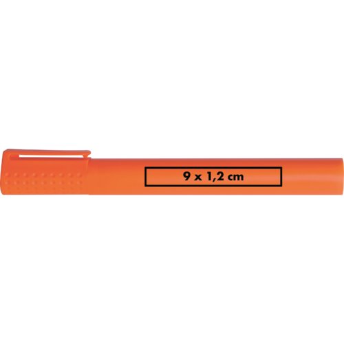 Oranger Textmarker mit Schutzkappe.