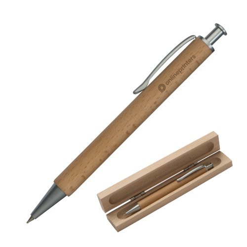 Holz-Kugelschreiber mit Clip und passendem Etui.