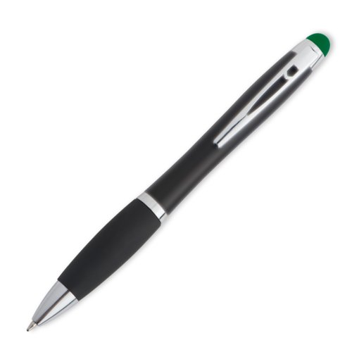 Grner Metall-Kugelschreiber mit Touch-Pen und Clip.