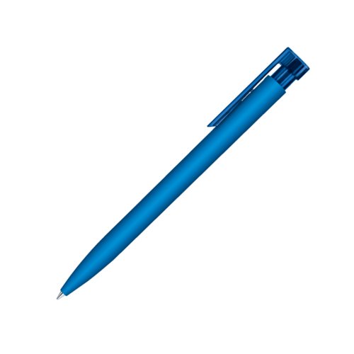 Blauer Kugelschreiber aus Kunststoff mit Soft-Touch-Oberfl�che und Clip.
