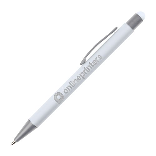 Weißer Touchpen-Kugelschreiber mit Clip und Eingabestift.