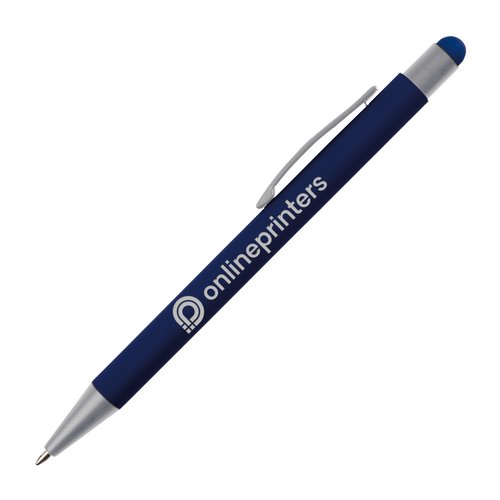 Dunkelblauer Touchpen-Kugelschreiber mit Clip.