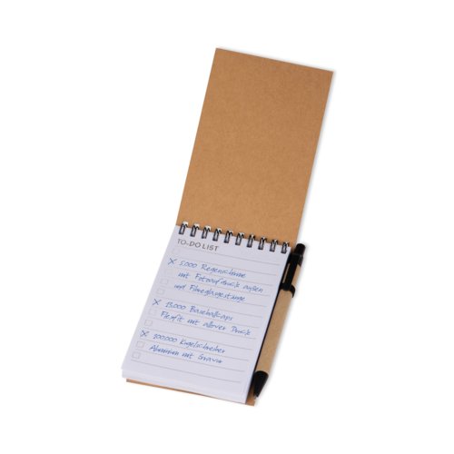 Schwarzes Ringbuch mit Muster und Spiralbindung.