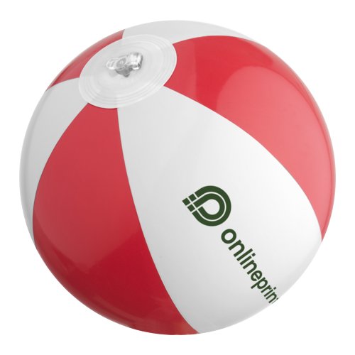 Roter Wasserball aus Kunststoff zum Aufblasen.