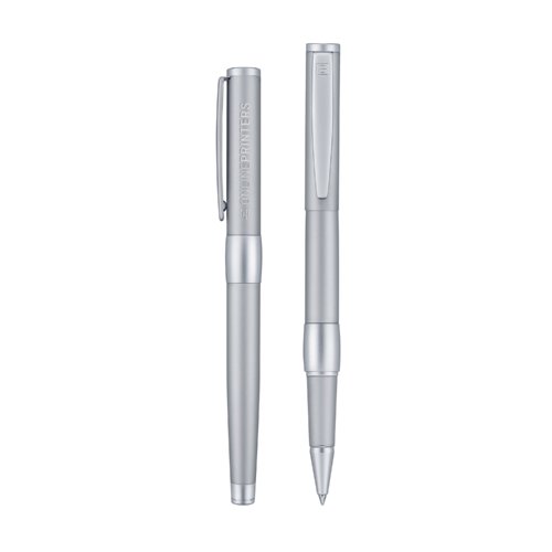 Silberner Metall-Rollerball mit Kappe und Clip.