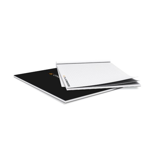 Notizblock mit Deckblatt und geleimter Kopfseite.