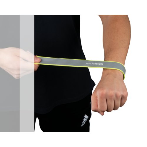 Gelbes reflektierendes Schnapparmband zum Umlegen.