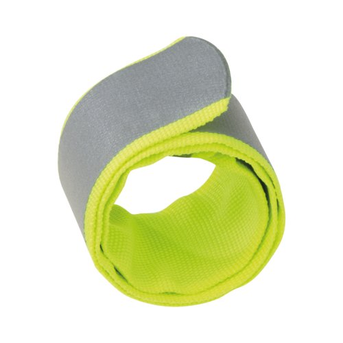 Gelbes reflektierendes Schnapparmband mit Muster.