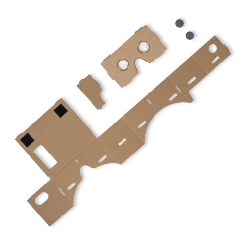 Braune VR-Brille aus Pappe zum Selbstaufbau.