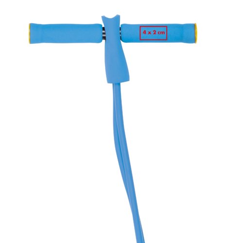 Blauer Fitness-Expander aus Gummi mit Griffen.