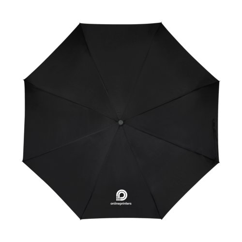 Schwarzer Regenschirm mit Bezug und manuellem ffnungsmechanismus.