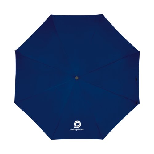 Blauer Regenschirm mit manuellem ffnungsmechanismus.