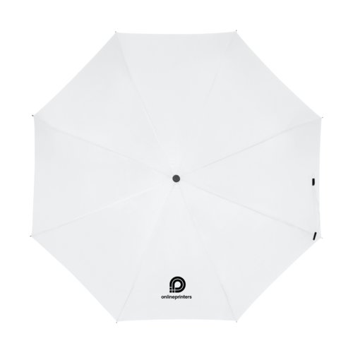 Weisser Regenschirm mit manuellem ffnungsmechanismus.