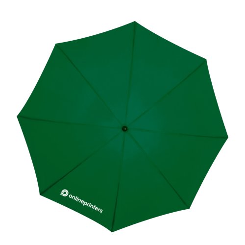 Dunkelgrüner Stoff-Regenschirm mit großem Durchmesser.