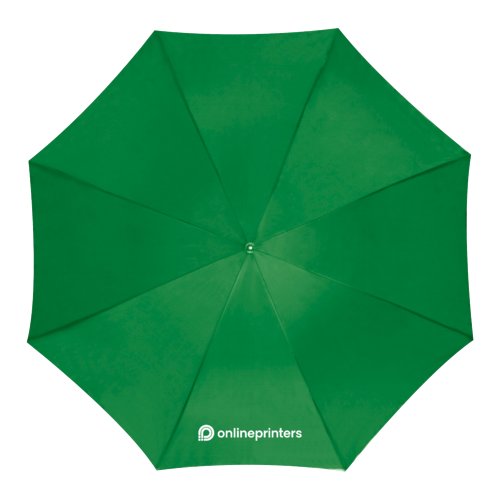 Grüner Automatik-Taschenschirm mit Bezug und Griff.