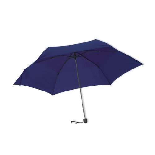 Dunkelblauer Mini-Regenschirm mit Bezug und kurzem Griff.