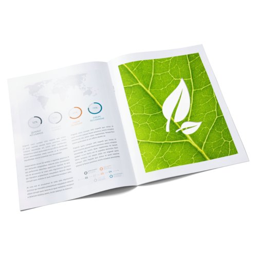 Naturpapier Broschre mit Rckendrahtheftung.