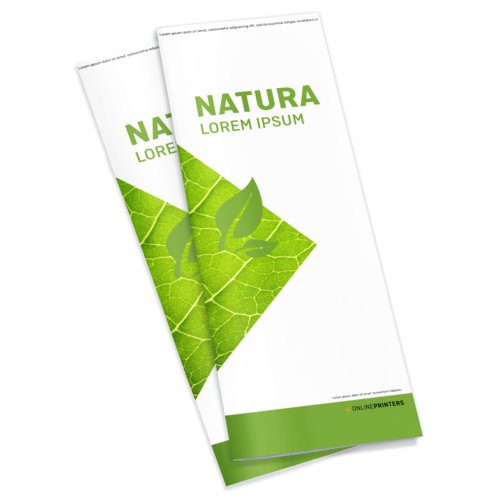 Broschre aus Naturpapier mit Falz in der Mitte.
