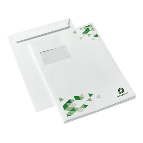 Papier-Briefumschlag mit Fenster und kurzer Verschlussklappe.