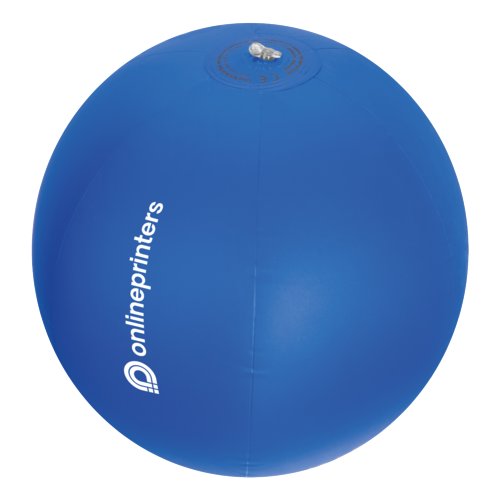 Blauer Strandball aus Kunststoff mit aufblasbarem Ventil.