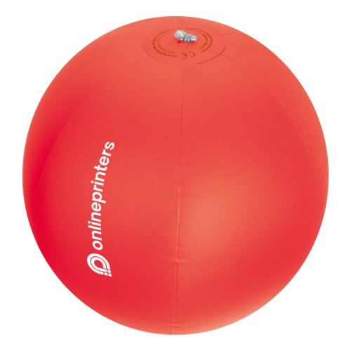 Roter Strandball aus Kunststoff mit aufblasbarem Ventil.
