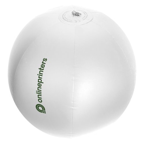 Weißer Strandball aus Kunststoff mit Luftventil.