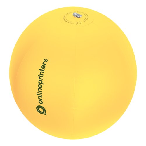 Gelber Strandball aus Kunststoff mit aufblasbarem Ventil.