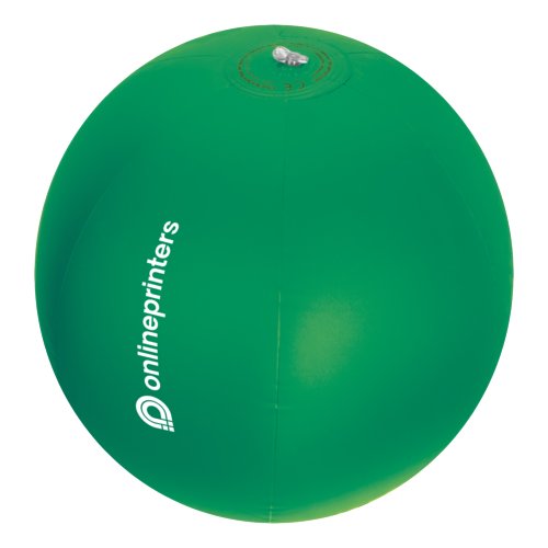 Grüner Strandball aus Kunststoff mit aufblasbarem Verschluss.