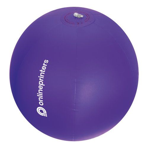 Violetter Strandball aus Kunststoff mit aufblasbarem Ventil.