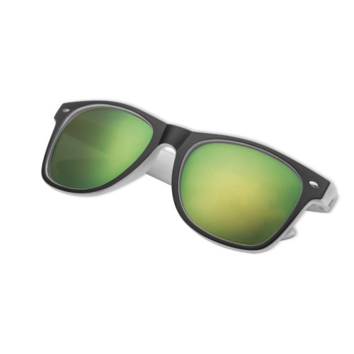 Schwarze Sonnenbrille mit farbigen Glsern.