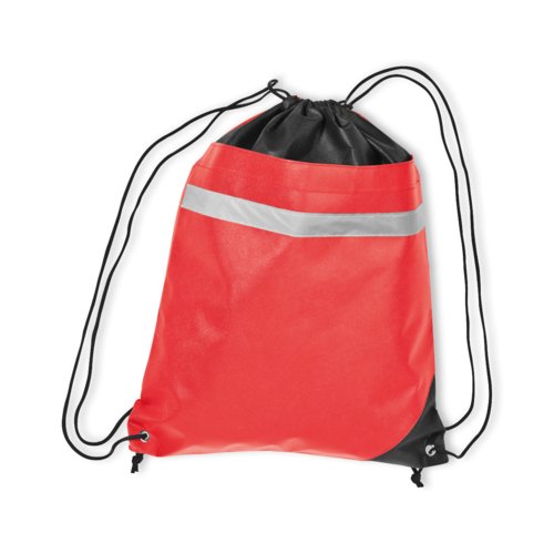 Roter Turnbeutel aus Vliesstoff mit Kordelzug.
