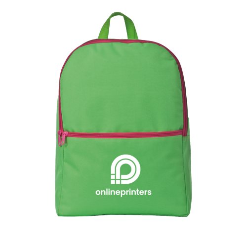 Grüner Rucksack mit Reißverschluss und Trageschlaufe.
