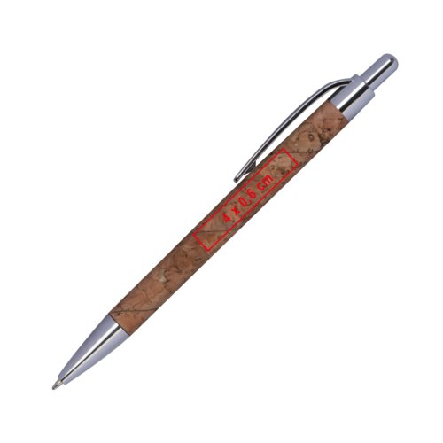 Kork-Kugelschreiber mit Clip und Druckmechanismus.