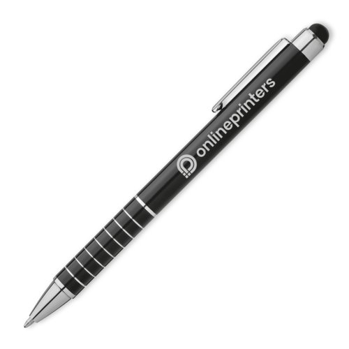 Schwarzer Kugelschreiber aus Metall mit Touch-Pen und Clip.