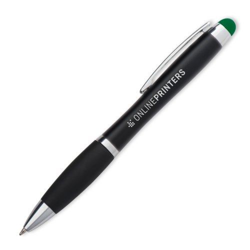 Schwarzer Metall-Kugelschreiber mit Touch-Pen und Clip.