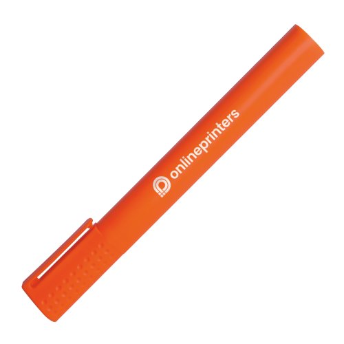 Oranger Textmarker mit Keilspitze und Kappe.