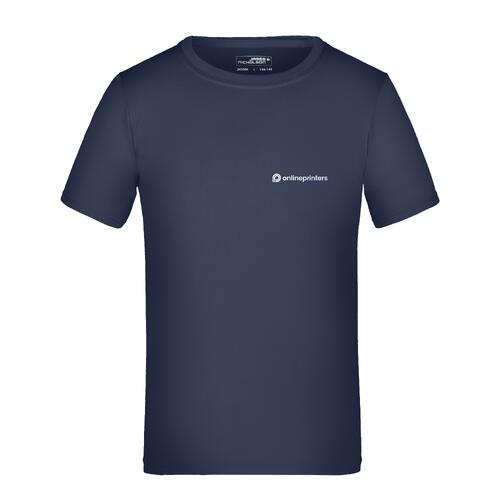 Schwarzblaues Polyester T-Shirt f�r Kinder mit kurzen �rmeln.