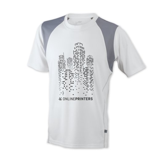 Weißes Polyester Laufshirt für Herren mit kurzen Ärmeln.