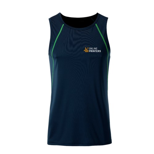 Marineblaues und neongelbes Polyester-Tanktop für Herren.