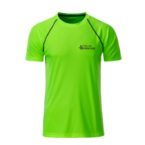 Grnes Sport-T-Shirt aus Funktionsmaterial fr Herren mit kurzen rmeln.