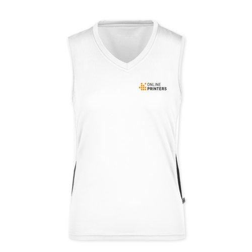 Weies Tanktop aus Stoff mit V-Ausschnitt fr Damen.