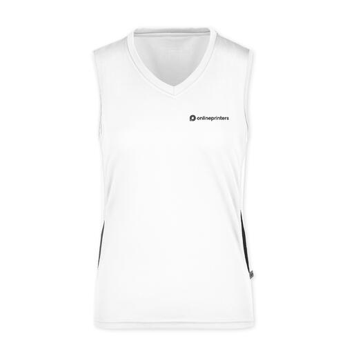 Wei�es Tanktop aus Stoff mit V-Ausschnitt f�r Damen.