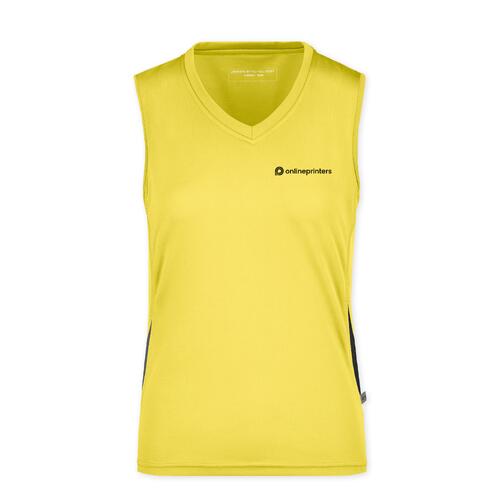 Gelbes Polyester-Tanktop f�r Damen mit V-Ausschnitt.