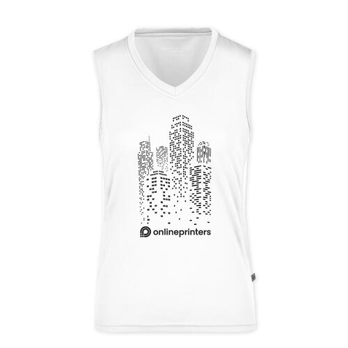 Weisses Polyester Tanktop f�r Damen mit V-Ausschnitt.