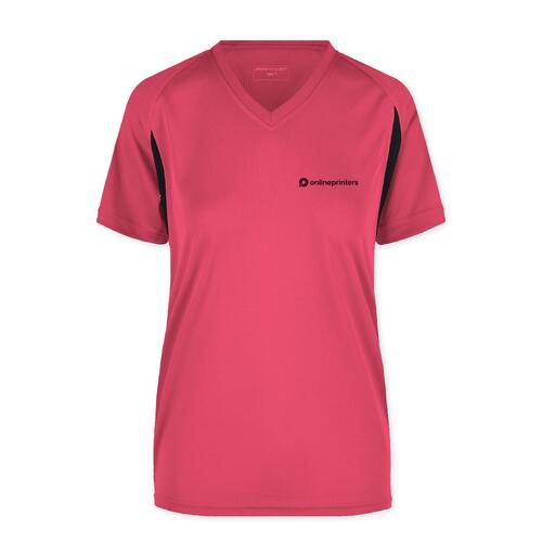 Pinkes Funktionsshirt aus Polyester mit V-Ausschnitt f�r Damen.